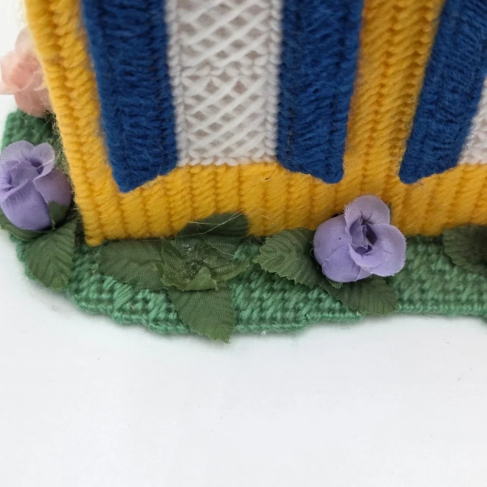 Vintage Needlepoint Canvas Butterfly Coaster Set 4 w/ House Holder Handmade